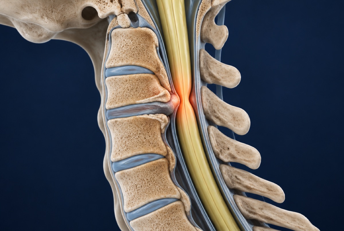 Side view of the cervical spinal cord under pressure