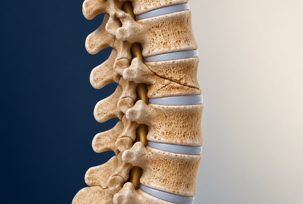 Illustration of a fractured lumbar vertebra